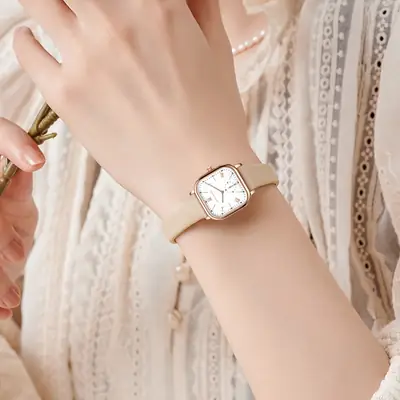 Women's Quartz Watch with Beige Belt Strap
