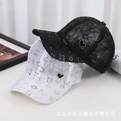 White Lace Heart Sun Hat for Girls Korean Fashion