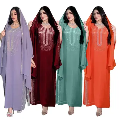 Xqy500195 Ethnic Clothing, Fashionable Rhinestone Dress, Home Wear, Work Attire Robe