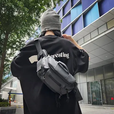 Men's Black Crossbody Sports Bag Satchel Design