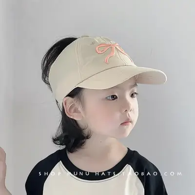Children's Beige Baseball Cap with Orange Logo