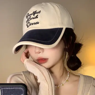 Women Korean Embroidered Baseball Cap with Deep Brim