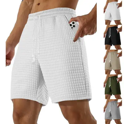 Men's 2025 Cross-Border White Waffle Shorts