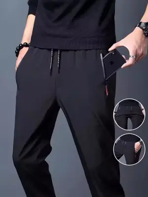 Men Grey Loose Straight Casual Trousers Spring Autumn