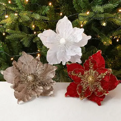 22cm White Christmas Flower Artificial Decoration
