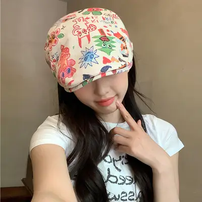 Japanese Children's Fun Graffiti Beret Cap Forward Duckling Tone Hat