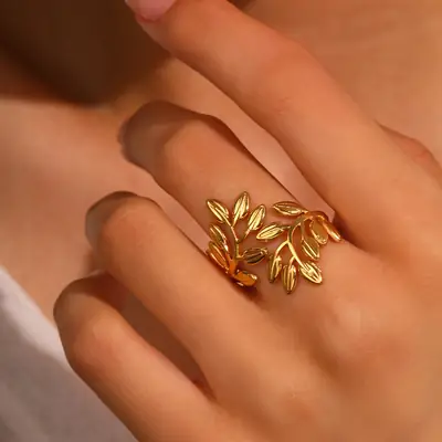 Titanium Leaf Design Ring for Women Men