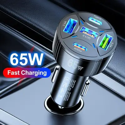 65W Fast Charging Car Charger with 5 USB Ports