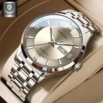 Gubaisen Men's Stainless Steel Mechanical Watch with Calendar