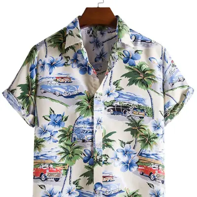 Men's 3D Printed Palm Leaf Shirt White Short Sleeve