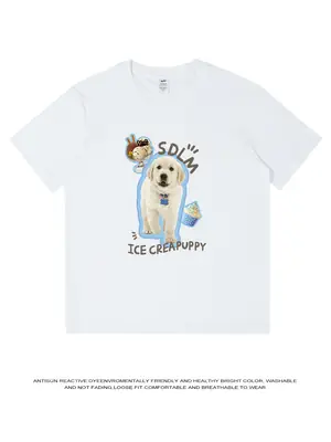 Men Printed Cotton T-Shirt Ice Cream Puppy Design