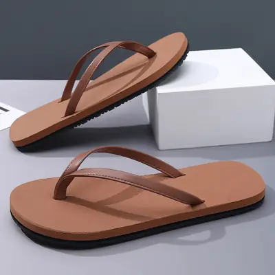 Men Brown Rubber Flip Flops Non-Slip Beach Slippers