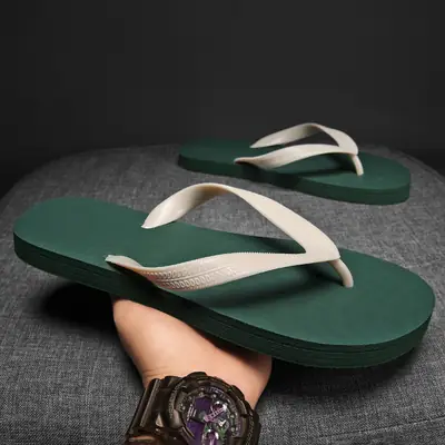 Men's Green Velvet Flip Flops Beach Slippers