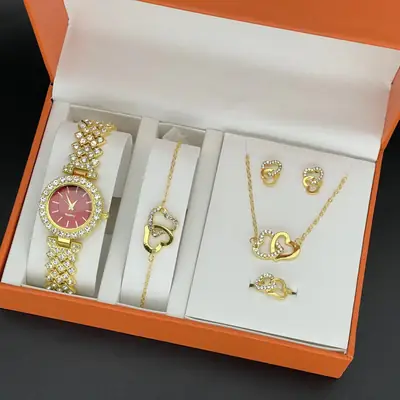 Elegant Pink Butterfly Watch & Earrings Set for Women