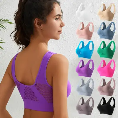 Women's Blue Push Up Yoga Vest with Cushion