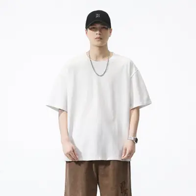 Plus Size Men's White Heavy Crewneck T-Shirt 260G
