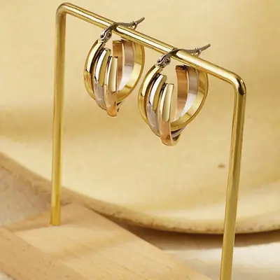 Stainless Steel Three Color Ear Rings for Women