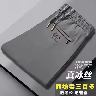Men Elastic Waist Loose Grey Trousers Spring Autumn