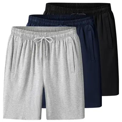 Men's Grey Cotton Shorts Summer Loose Sports Pants
