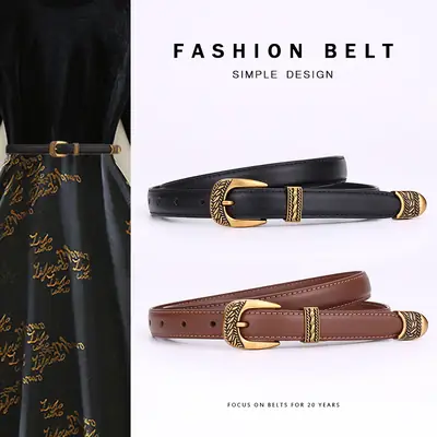Women Arc De Triomphe Leather Belt with Gold Buckle