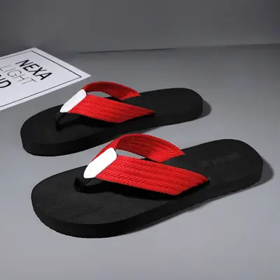 Men's Red White Linen Flip Flops Summer 2025