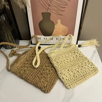 Summer Straw Crossbody Bag Wholesale Handwoven Tassel Mobile Bag