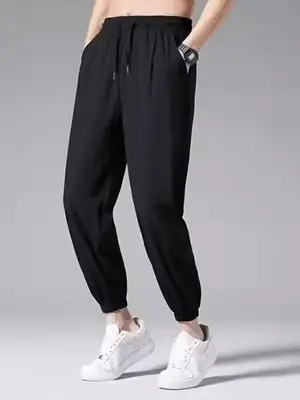 Men Korean Style Ice Silk Cropped Pants Grey