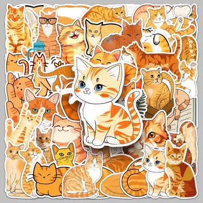50 orange cat stickers adorable cat cartoon animals cute cat cup earphones laptop stickers