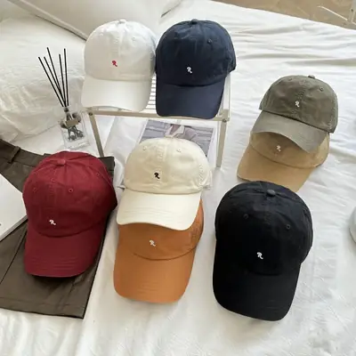 Korean Retro R Cap Small Label Embroidery Beige