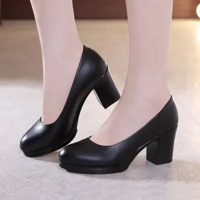 Black Women's Professional Heeled Leather Shoes