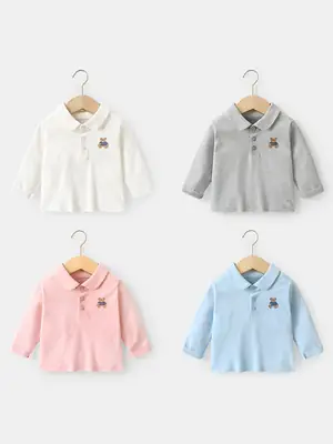 Baby Long Sleeve Polo Collar T-Shirt Grey Spring Autumn