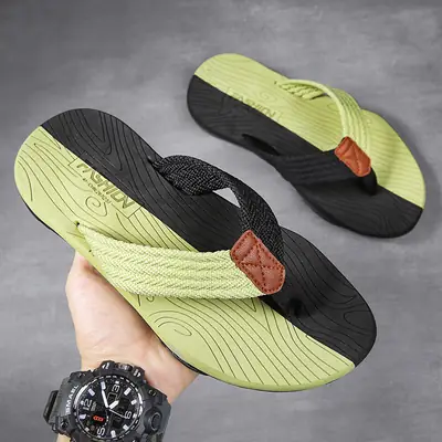 2024 Korean Style Men's Green Flip Flops Summer Sandals