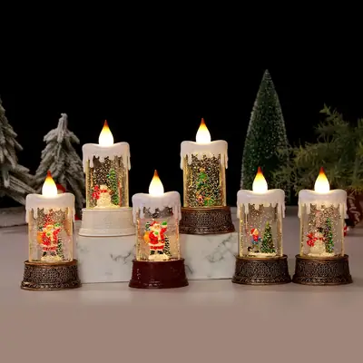 Christmas Glitter Santa Candle Lantern Night Light