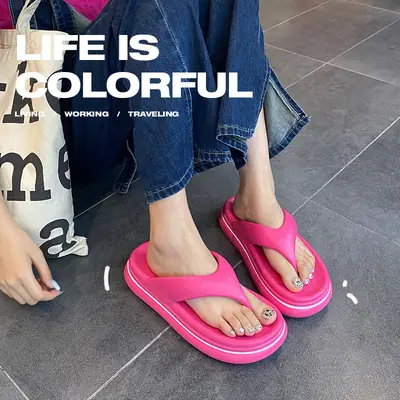 2024 Pink Korean Style Women's Beach Slippers