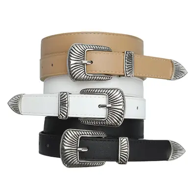 Black Wide Belt with Striped Buckle for Summer Wear