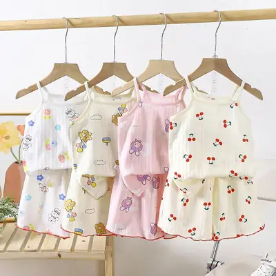 Children's Cotton Sling suit Summer Thin Girls' Pajamas Cartoon Sleeveless Cute Middle and Large Children's Girls' Air-conditioning Clothes