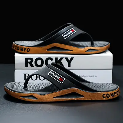 Men's Rocky Casual Sandals Black Brown Flip Flops