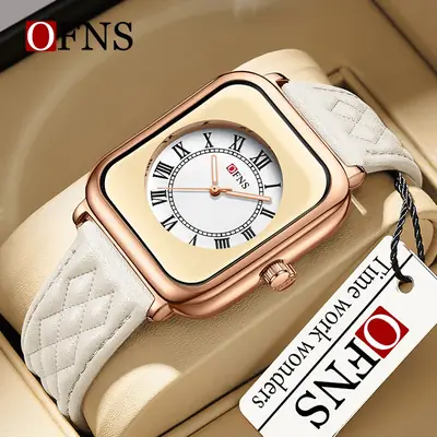 Women's Square Roman Numeral Quartz Watch White Leather Band