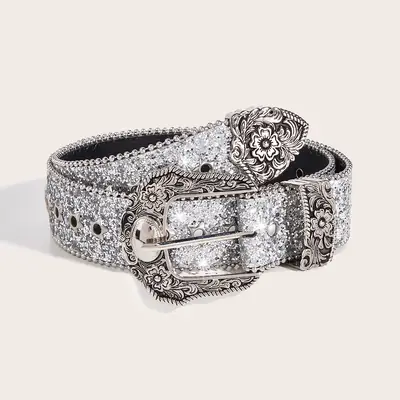 Silver Star Shining Belt for Women Vintage Decorative