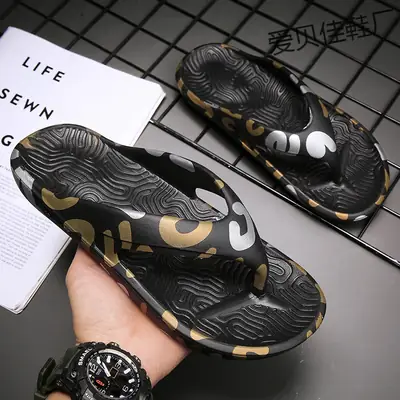 Men's Black Graffiti Flip Flops Wholesale Summer