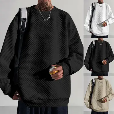 Men's White Knitted Square Neck Pullover Long Sleeve Casual Wear