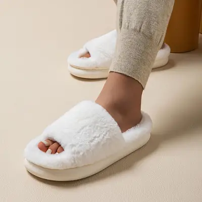 Cross-Border Thick-Soled Furry Slippers for Home Use, Indoor Cotton Slippers for Women, Plush Open-Toe Home Slippers for Men