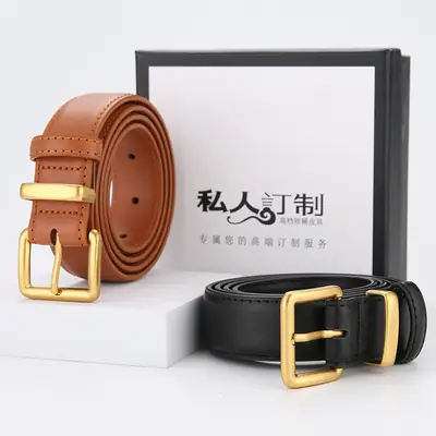 Women's Genuine Leather Belt Brown Black Gold Buckle