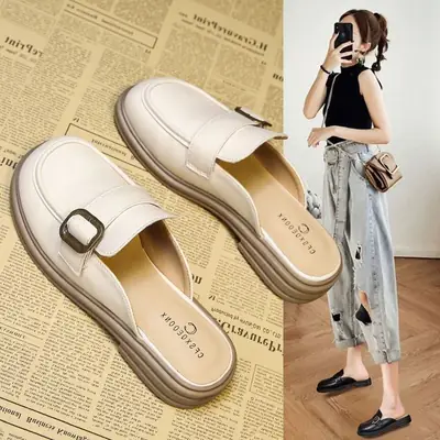 Women's Black French Retro Slippers Summer 2024