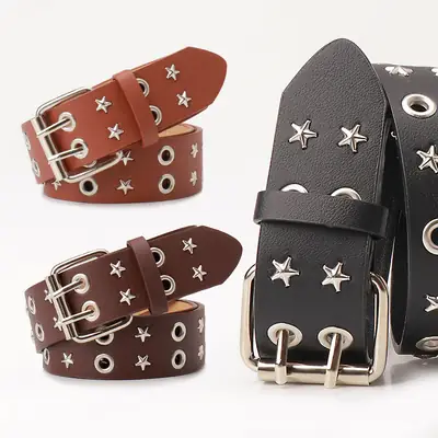 Women's Black Star Buckle Belt European American Rivet