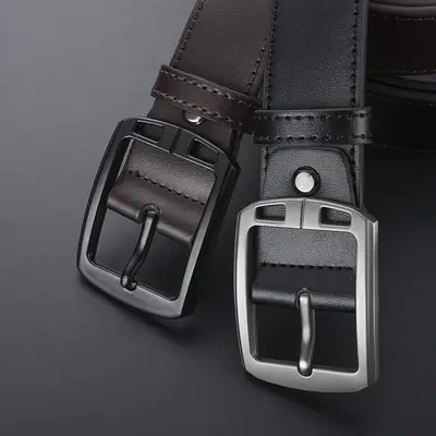 Men's Black Retro Buckle Belt Cowhide Split Leather