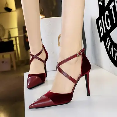 Green Leather Pointed Heel Women's Sandals