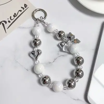 Ins Love Bow Bracelet for Mobile Phone Case Earphone Case Bag Jewelry Pendant Handmade Beaded Keychain