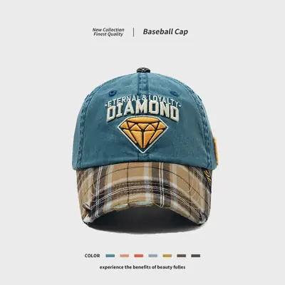 Women's Red Diamond Embroidered Hat Plaid Cap