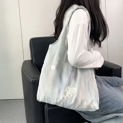 2026 Embroidered Canvas Tote Bag Single Shoulder Large Capacity
